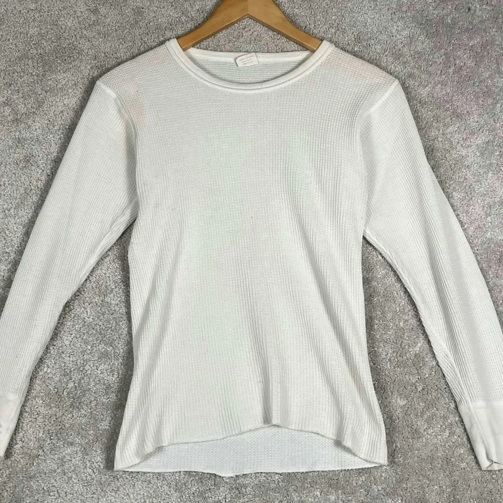 Vintage 80s J.E. Morgan Long Johns Thermal Shirt Mens Medium White Waffle Knit